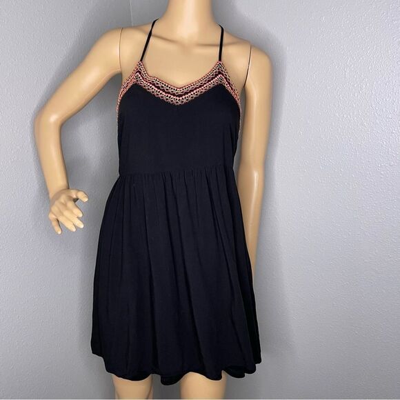 Dina Be Black V-neck Dress Spaghetti Straps Racerback Beaded Size Medium - Picture 1 of 14
